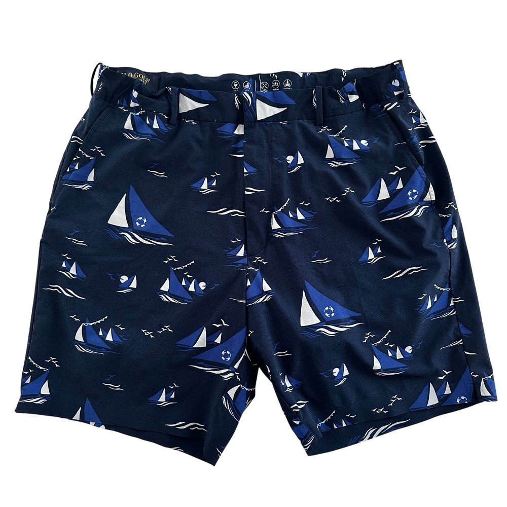 Polo Golf Ralph Lauren Men's Navy Sailboats Print Classic Fit Shorts Size 36
